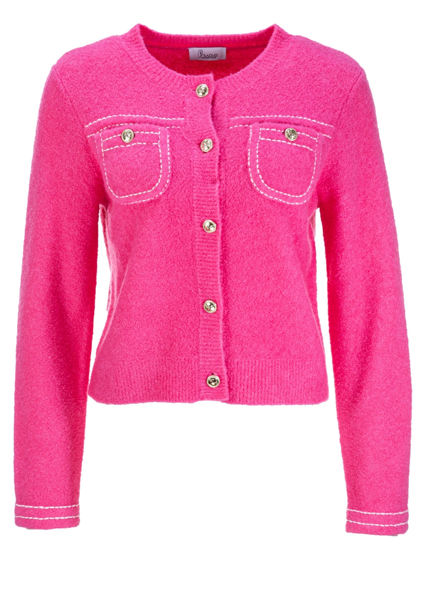 Cardigan boutonné avec coutures contrastantes