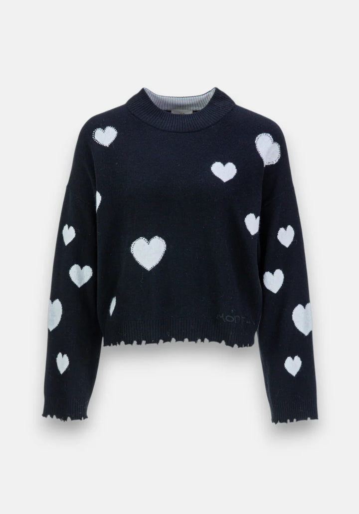 Pull en laine et cachemire avec motif cœurs