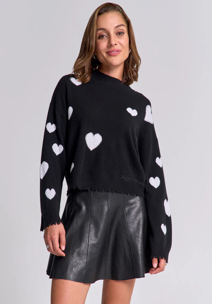 Pull en laine et cachemire avec motif cœurs