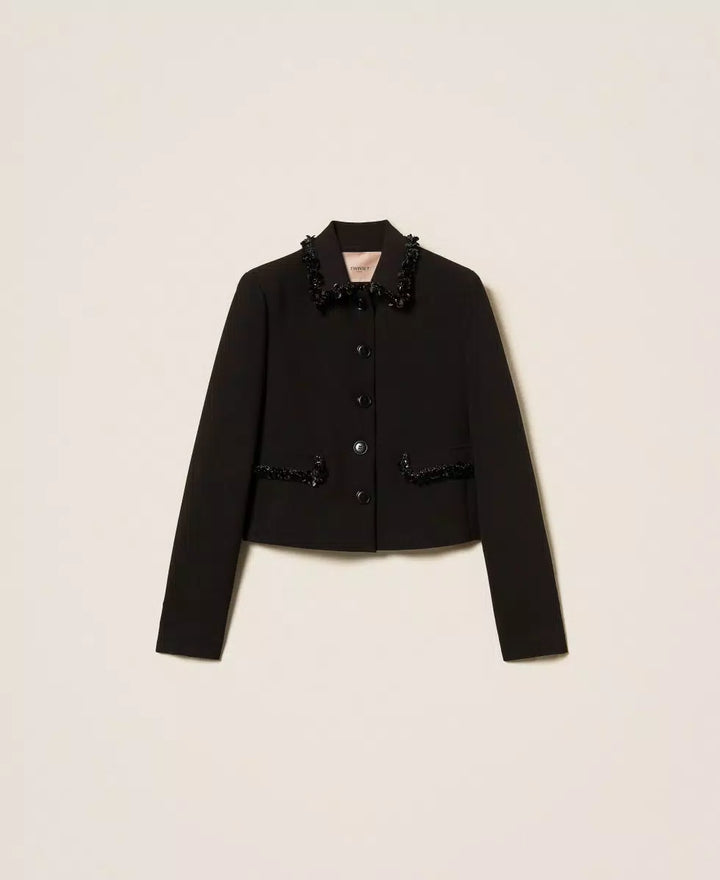 Blazer court en crêpe avec paillettes