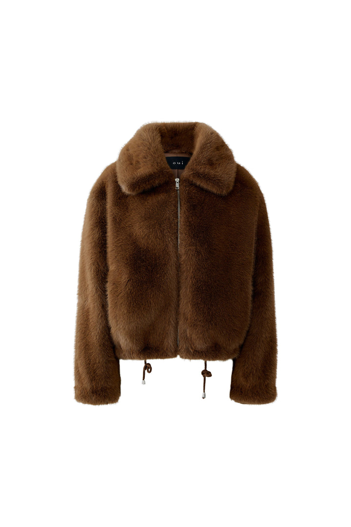 Manteau court en fausse fourrure avec col chemise