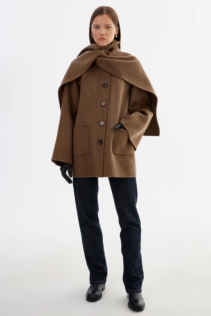 Manteau en laine avec col écharpe Anca