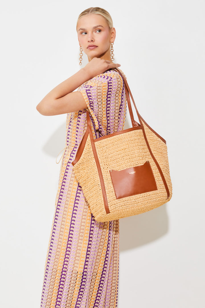 Sac fourre-tout tressé avec détails chamois Amesi