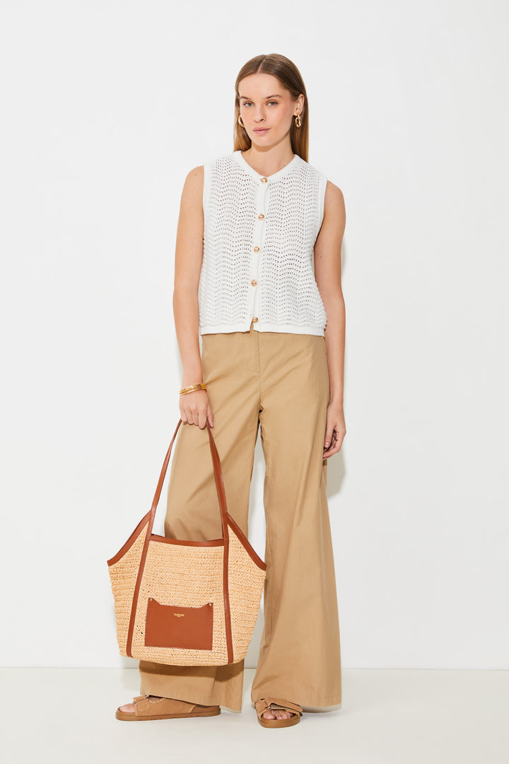 Sac fourre-tout tressé avec détails chamois Amesi