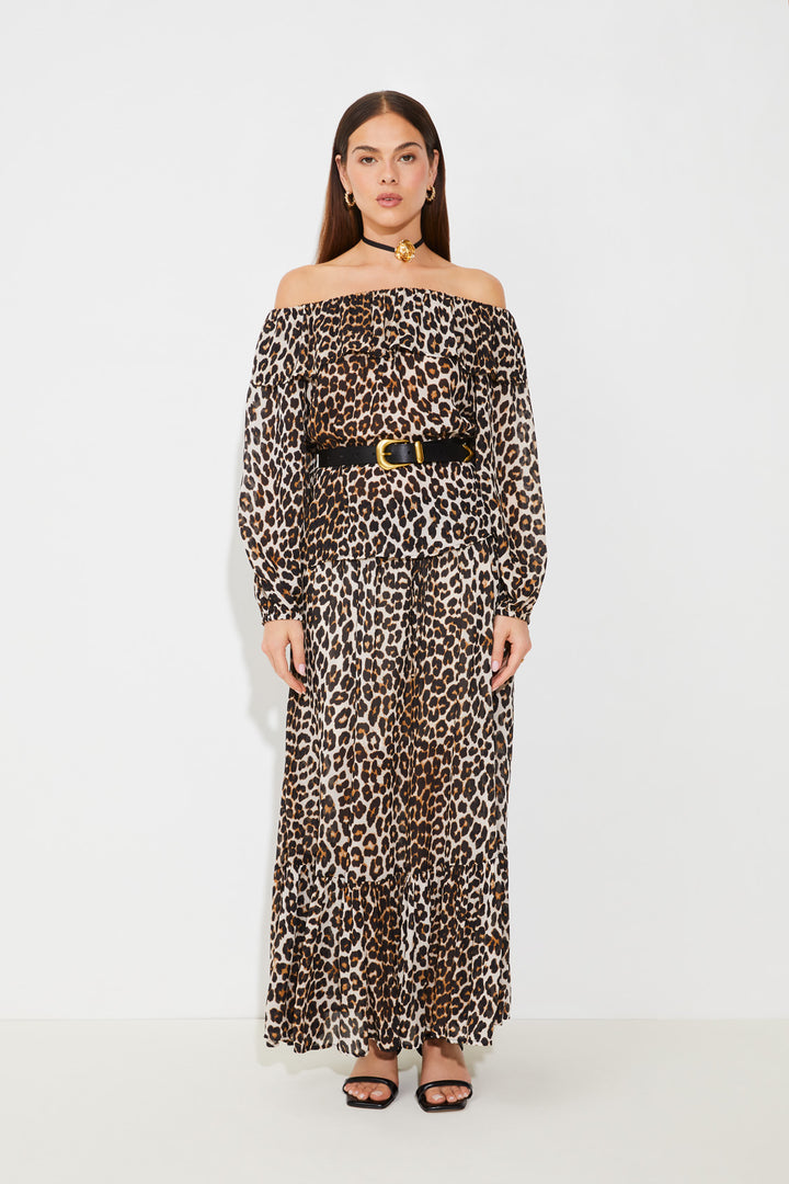 Jupe longue fluide avec imprimé léopard Fado