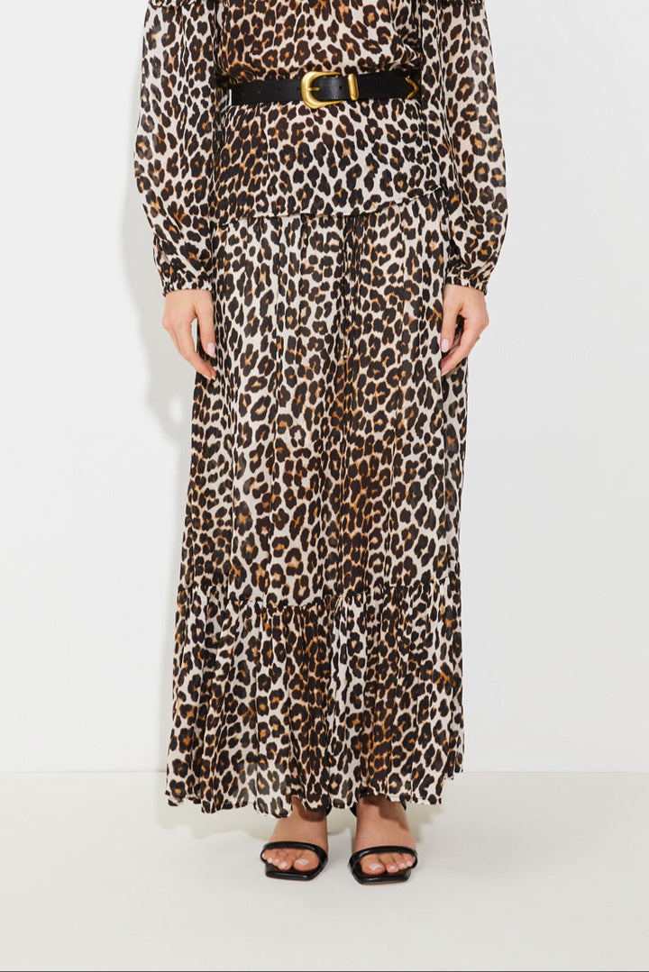 Jupe longue fluide avec imprimé léopard Fado