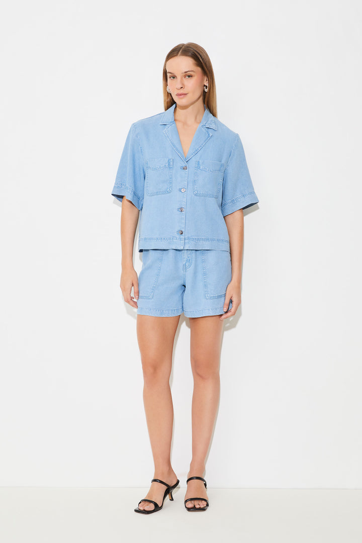 Blouse style denim à manches courtes Laban