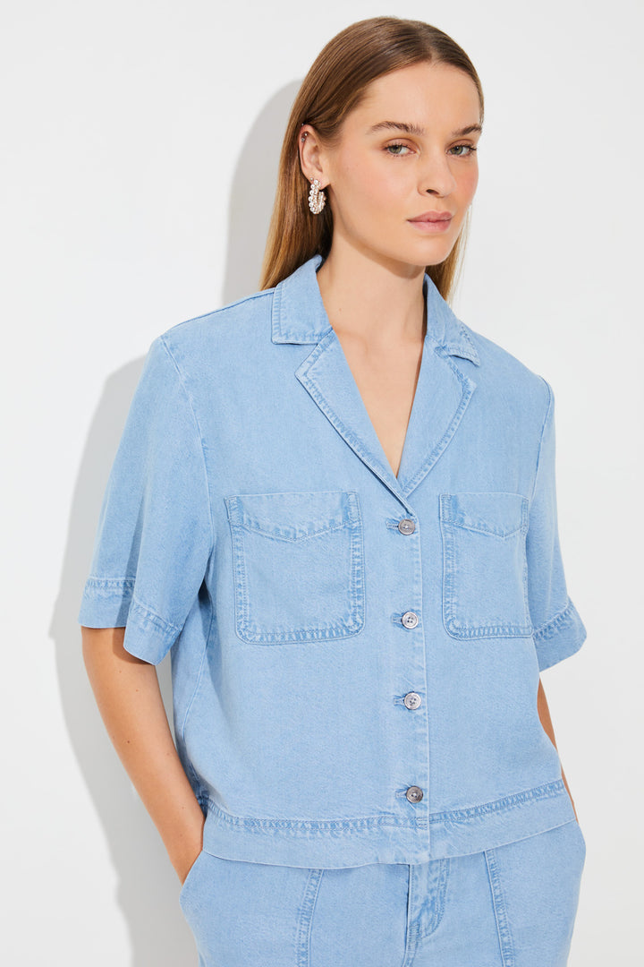 Blouse style denim à manches courtes Laban
