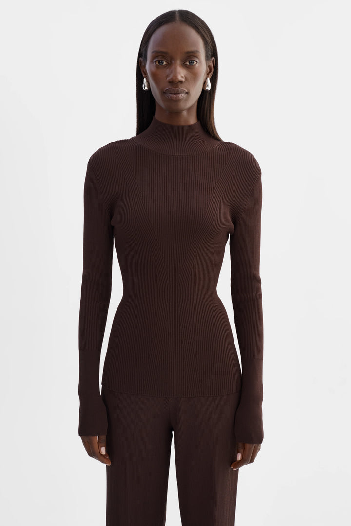 Pull ajusté côtelé avec col montant Sandrine