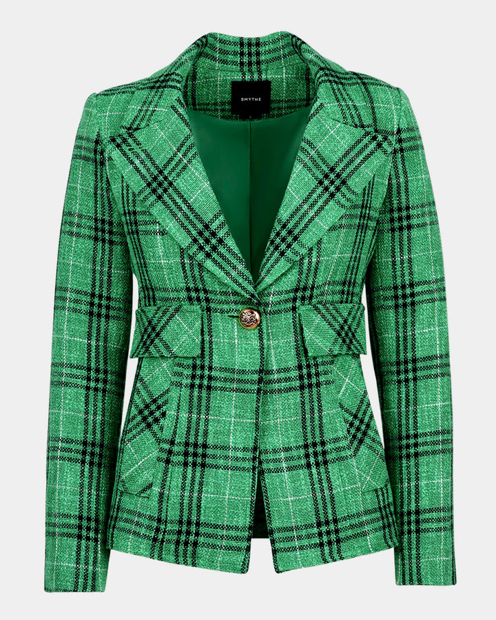 Veston en lin et coton ajusté à carreaux