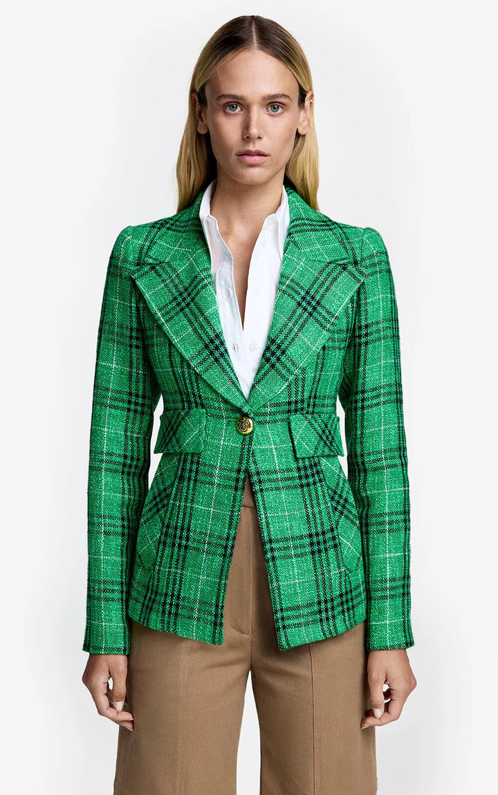 Veston en lin et coton ajusté à carreaux