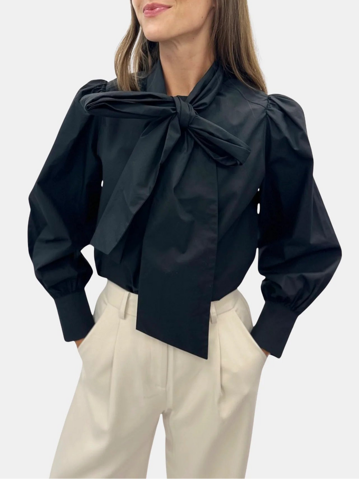 Chemisier en coton avec col lavallière Leny