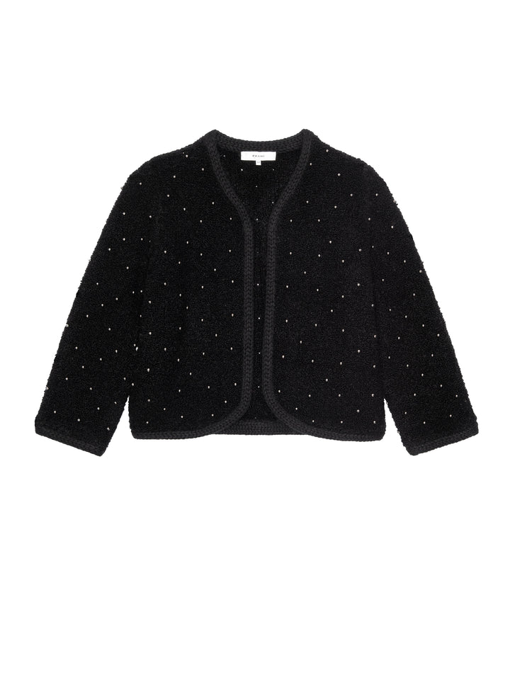 Veste courte en laine bouclée avec perles