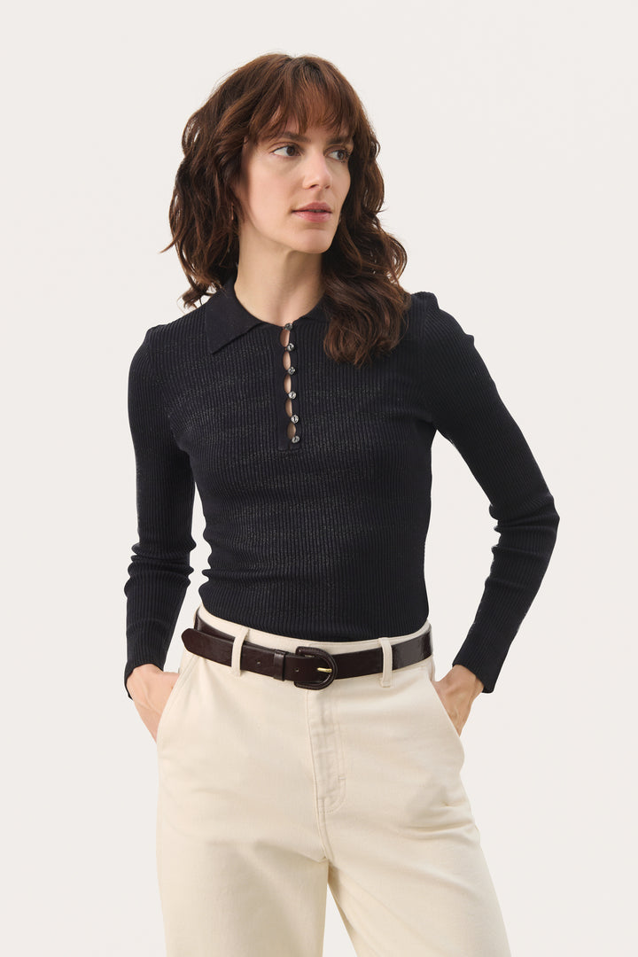 Pull côtelé col avec boutons Moki