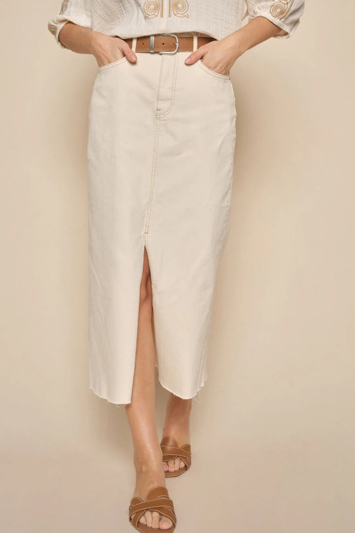 Jupe midi en denim avec fente avant Mella