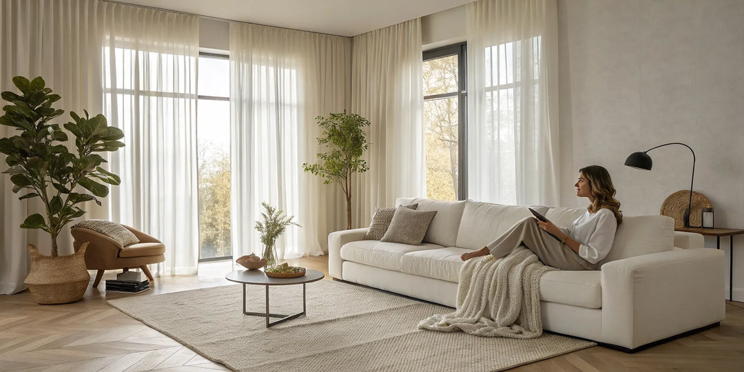 Idée de tenue cocooning chic et confortable pour femme à la maison.