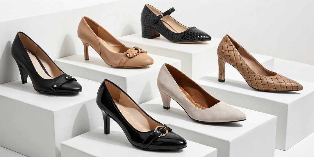 Sélection de chaussures de marque française pour femme, incluant des escarpins colorés et élégants.