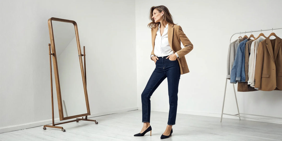 Femme qui a trouvé le jean parfait pour sa silhouette.