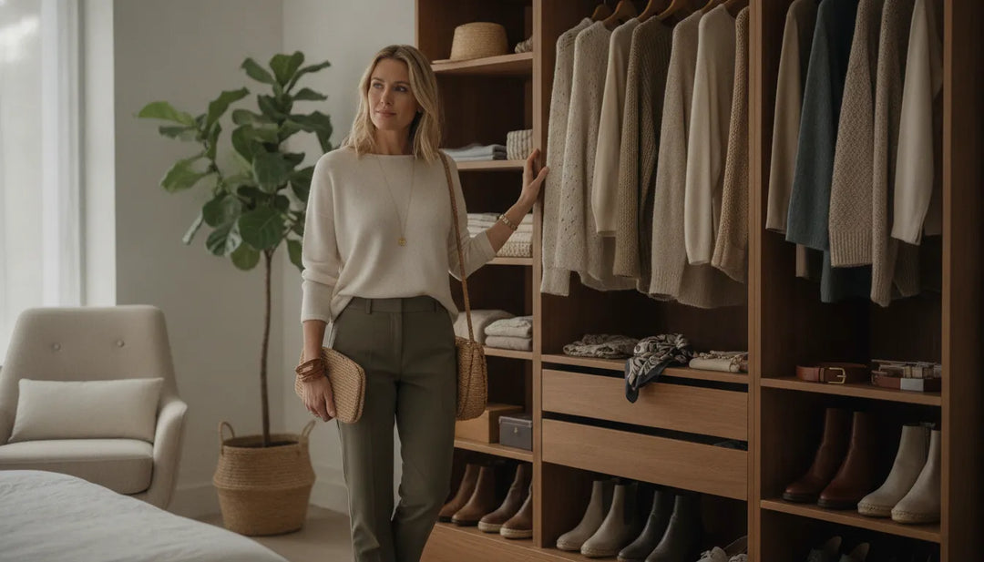 Conseil en image femme devant une garde-robe soignée