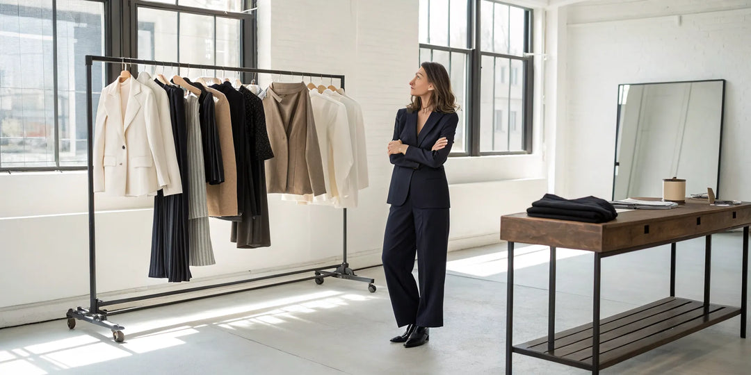 Femme choisissant des tenues pour son forfait de relooking vestimentaire.
