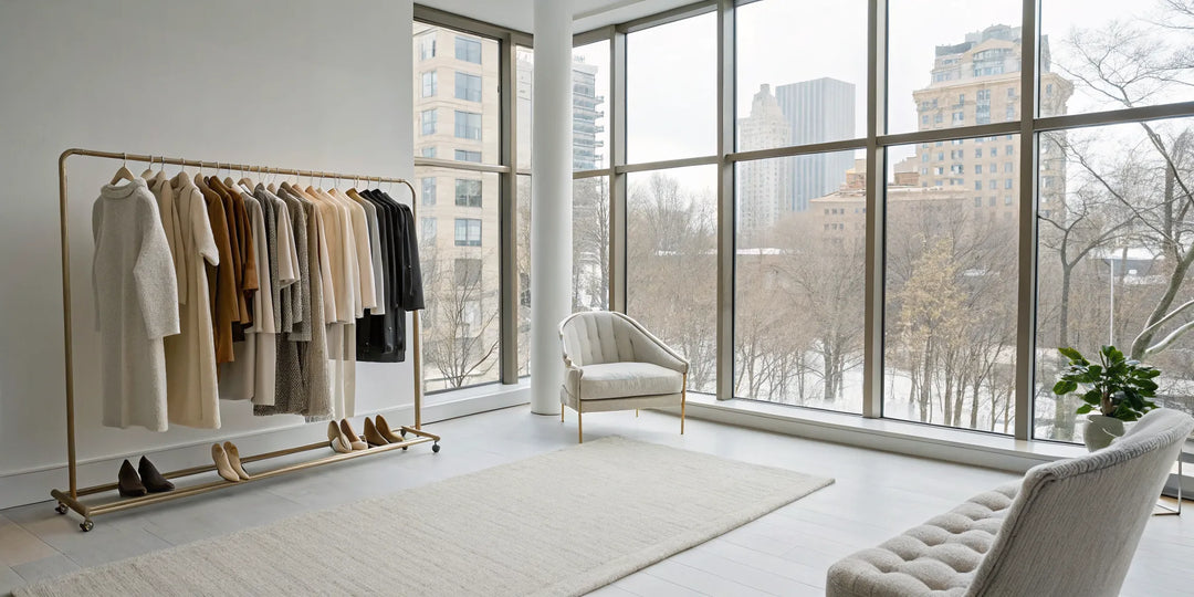 Showroom de styliste pour vêtements de détente de luxe sur portant au Canada.