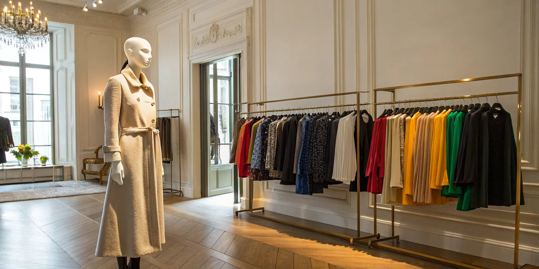 Clothing rack and mannequin in a Quebec boutique for a complete relooking femme.