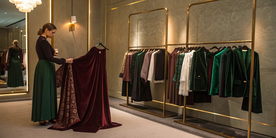 Magasinage privé avec une styliste personnelle dans un showroom de vêtements chics.