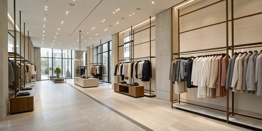Magasins de vêtements au style moderne avec un design intérieur minimaliste.