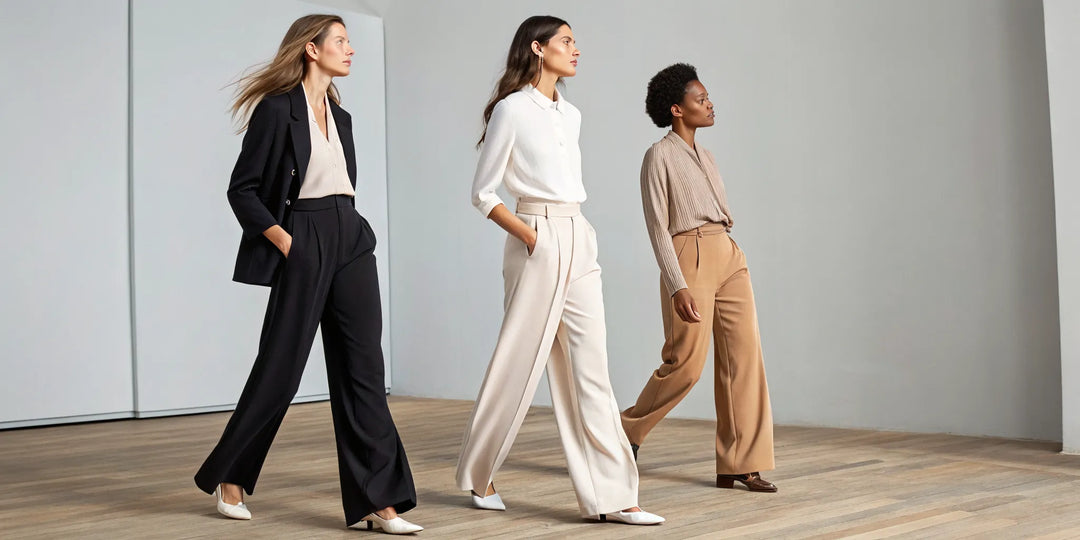 Trois femmes portant le meilleur pantalon large fluide dans des tons neutres.