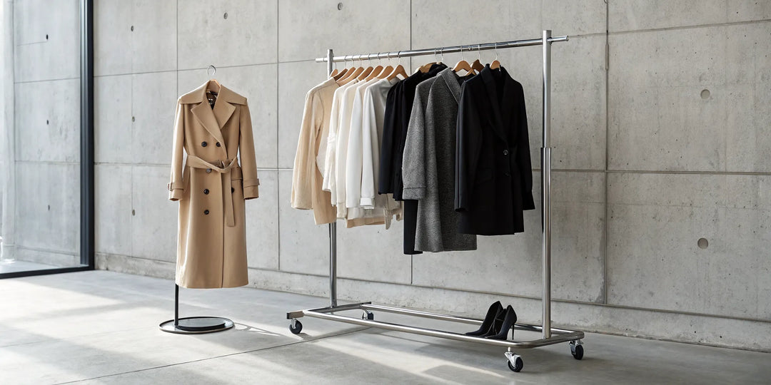 Portant avec une sélection des meilleurs basiques pour la garde-robe femme.