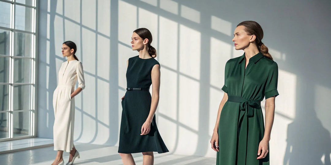 Trois femmes élégantes en robes idéales pour la silhouette en rectangle.