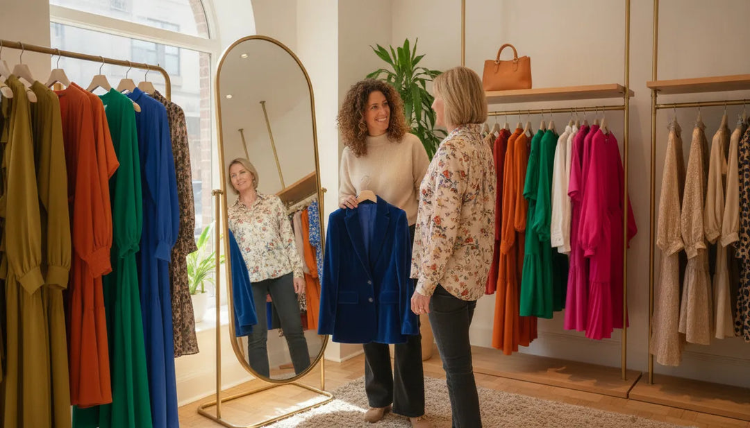 Styliste personnelle accompagnant une cliente en boutique