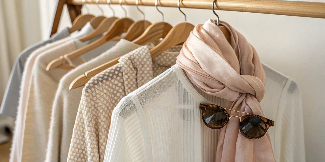 Garde-robe organisée par un styliste avec une sélection de vêtements et accessoires.