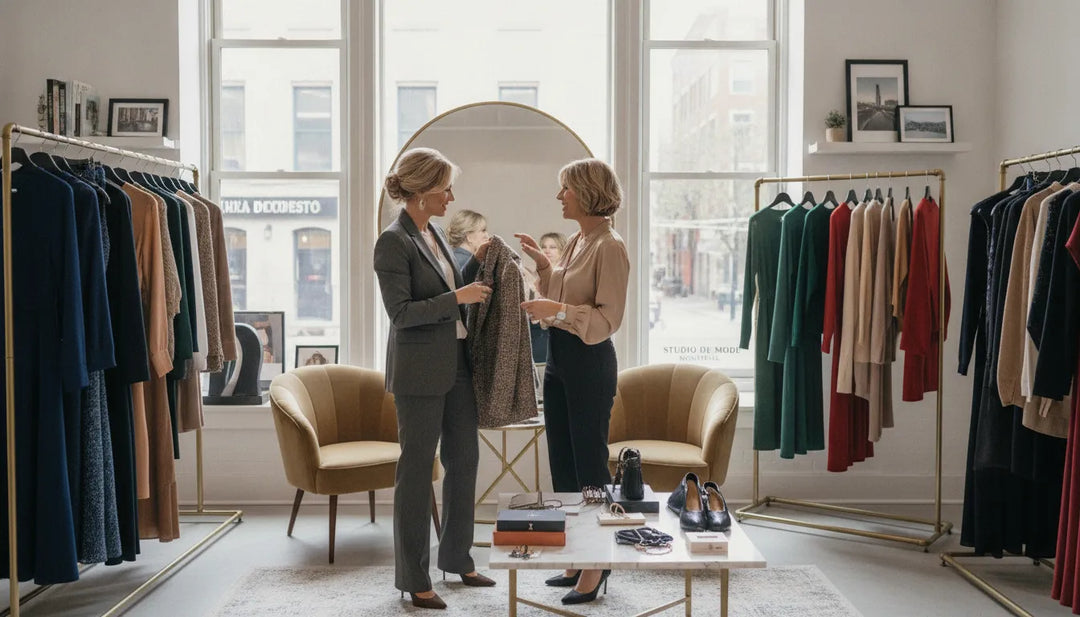 Une styliste de mode professionnelle conseillant une cliente élégante à Québec