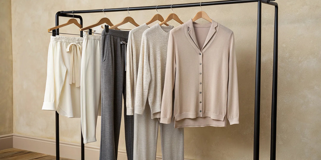 Sélection de loungewear de luxe des meilleures marques dans des tons neutres.