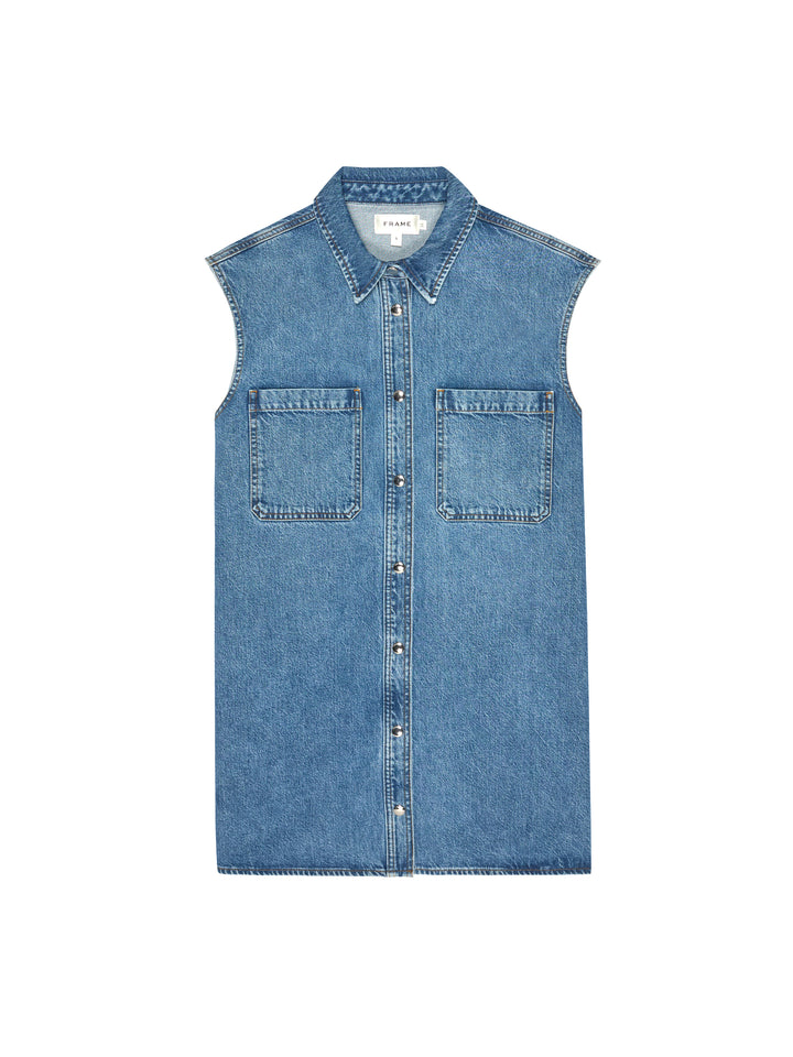 Robe courte en denim sans manches