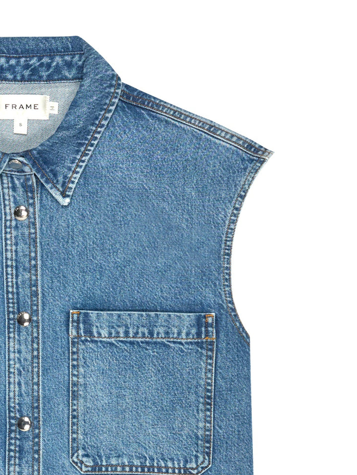 Robe courte en denim sans manches