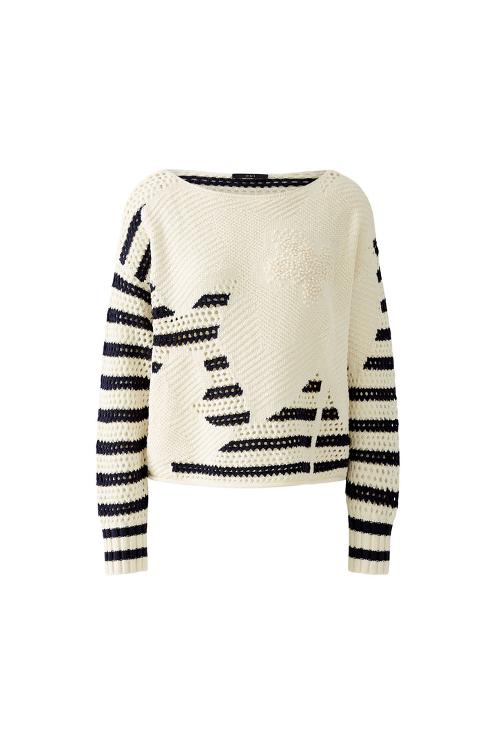 Pull ajouré avec détails crochetés et rayures
