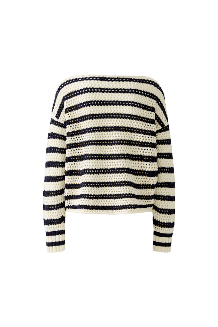 Pull ajouré avec détails crochetés et rayures