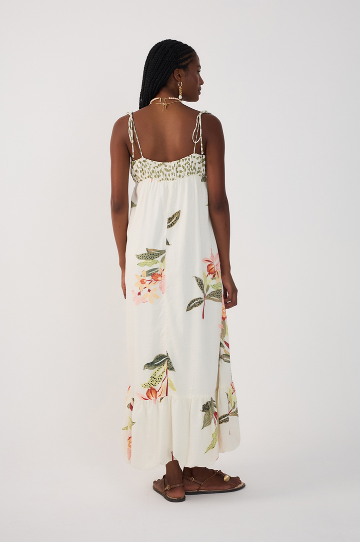 Robe longue florale à encolure coeur