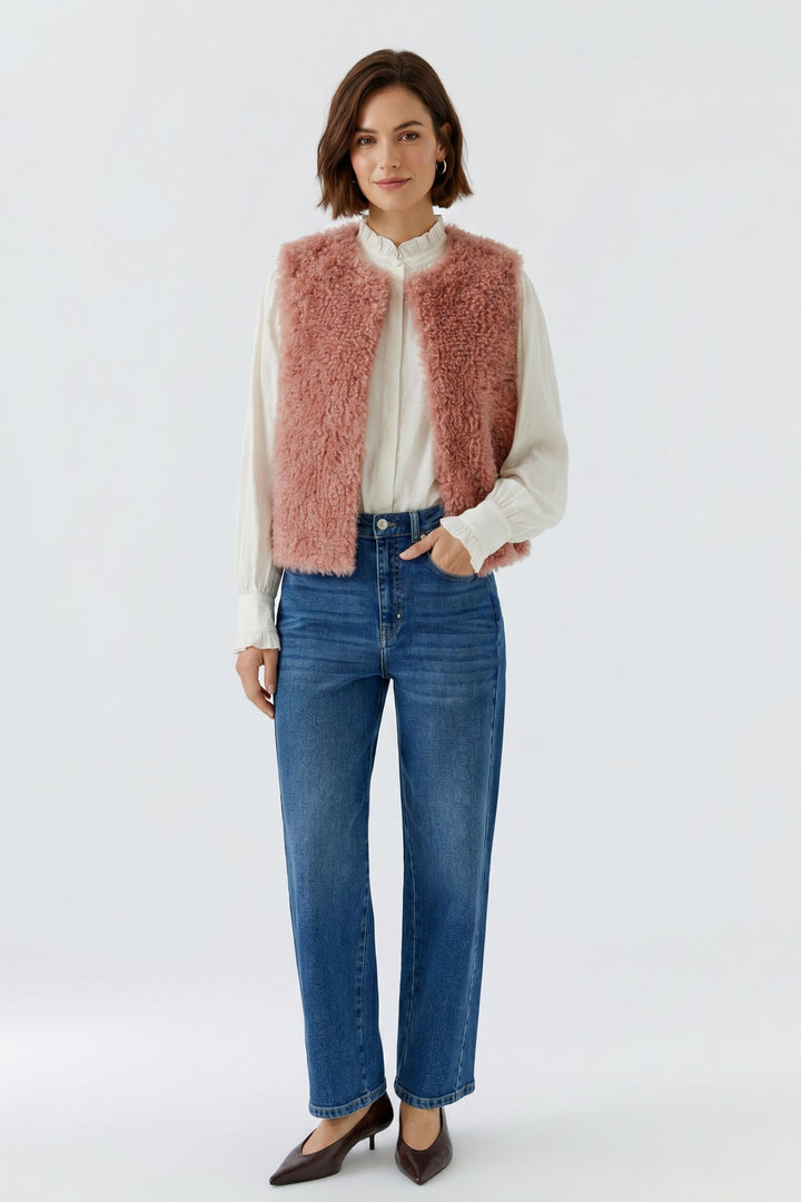 Veste courte sans manches à texture bouclée