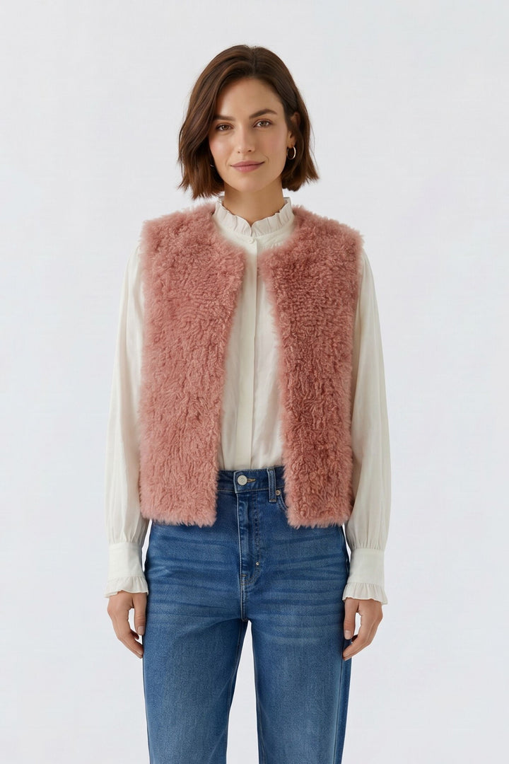 Veste courte sans manches à texture bouclée