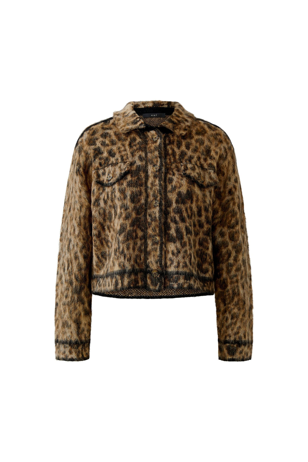 Veste courte en maille à motif léopard