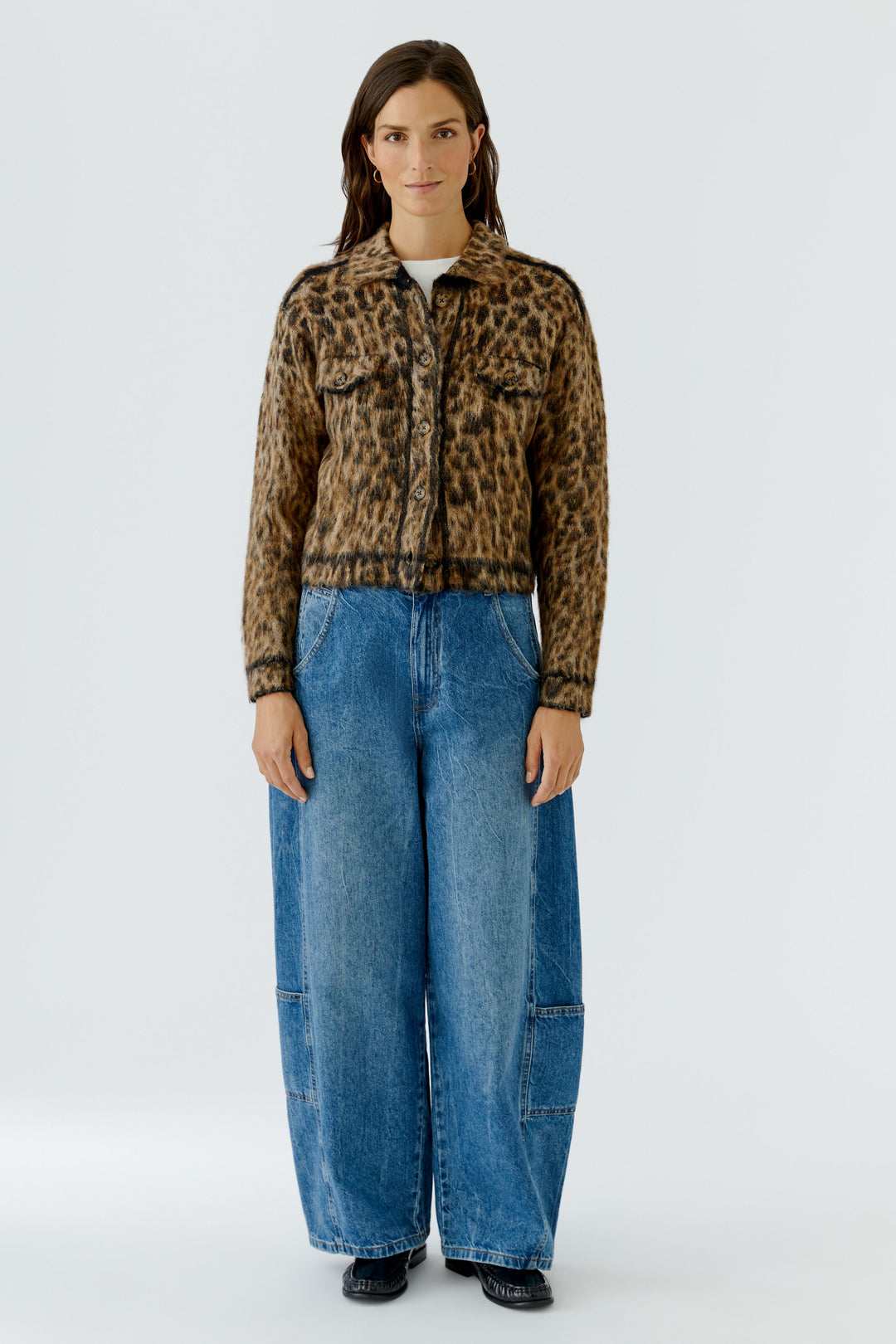 Veste courte en maille à motif léopard