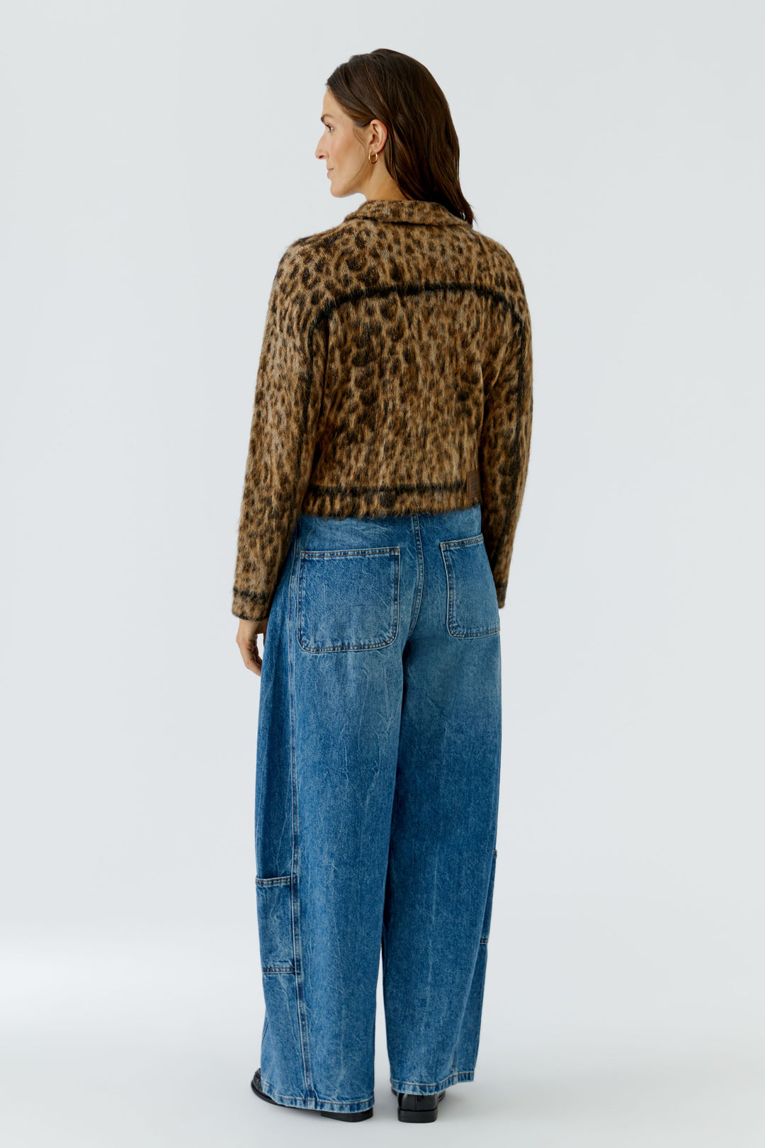 Veste courte en maille à motif léopard