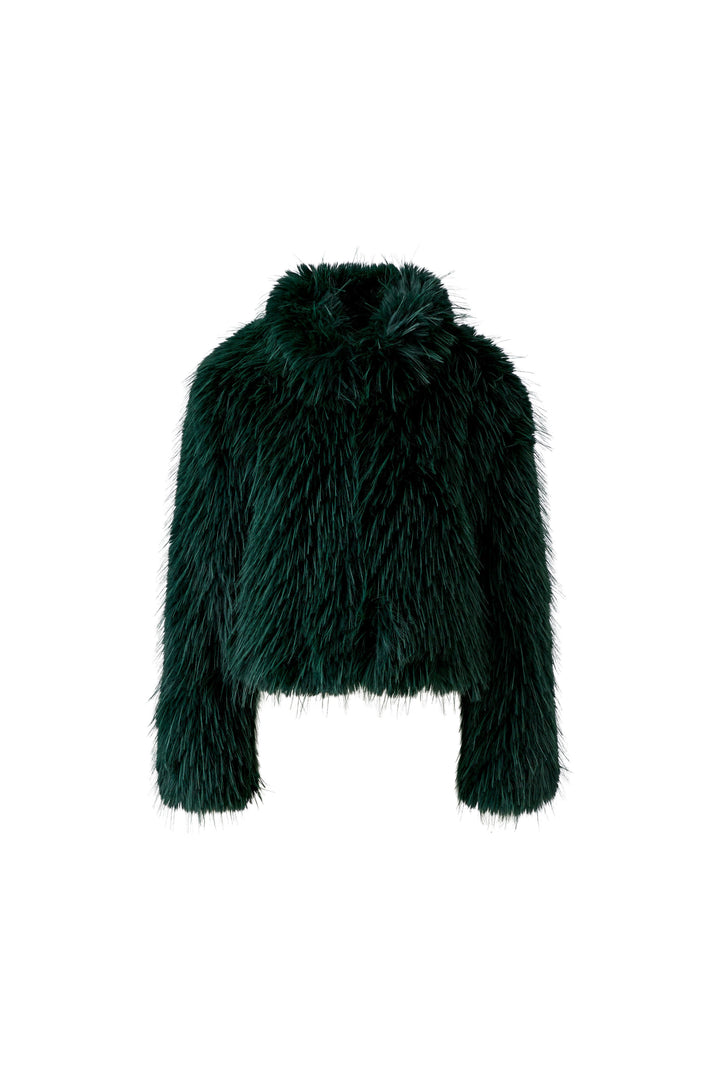Manteau court à effet fourrure
