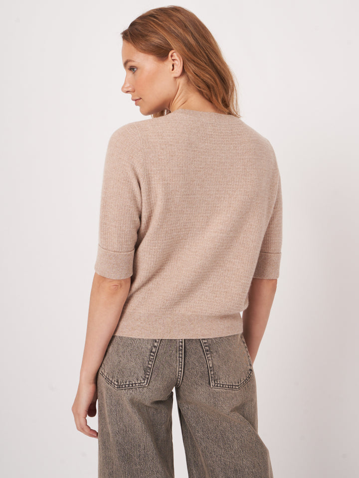 Pull en cachemire texturé avec lurex à manches courtes