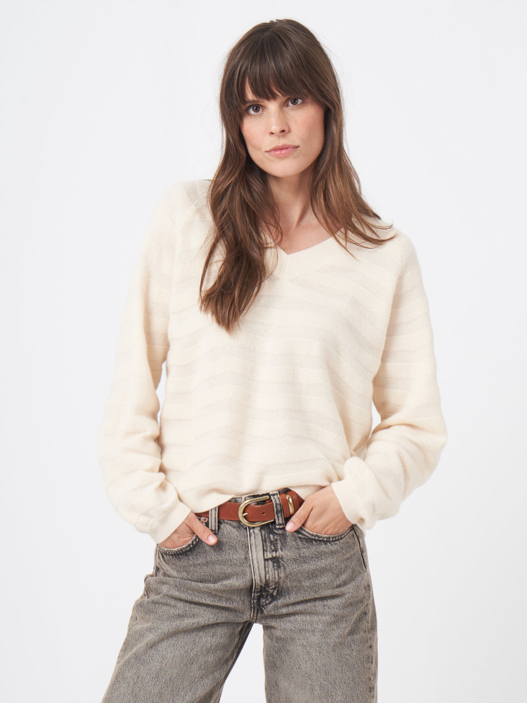 Pull en cachemire avec rayures texturées
