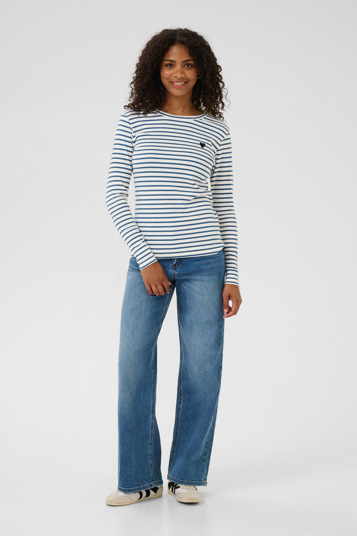 T-shirt rayé avec coeur brodé à manches longues Liddy