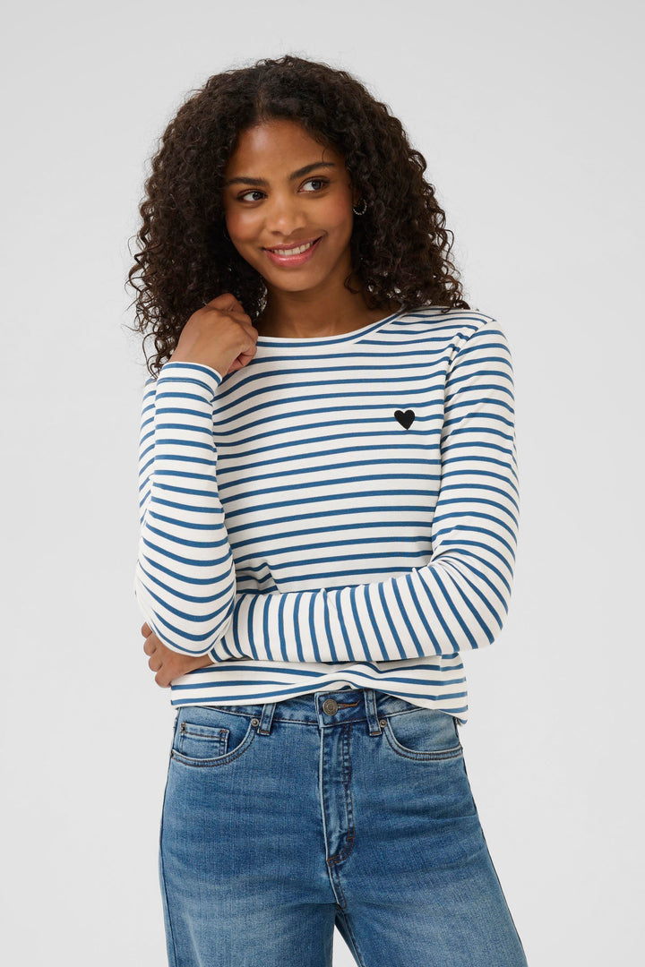 T-shirt rayé avec coeur brodé à manches longues Liddy